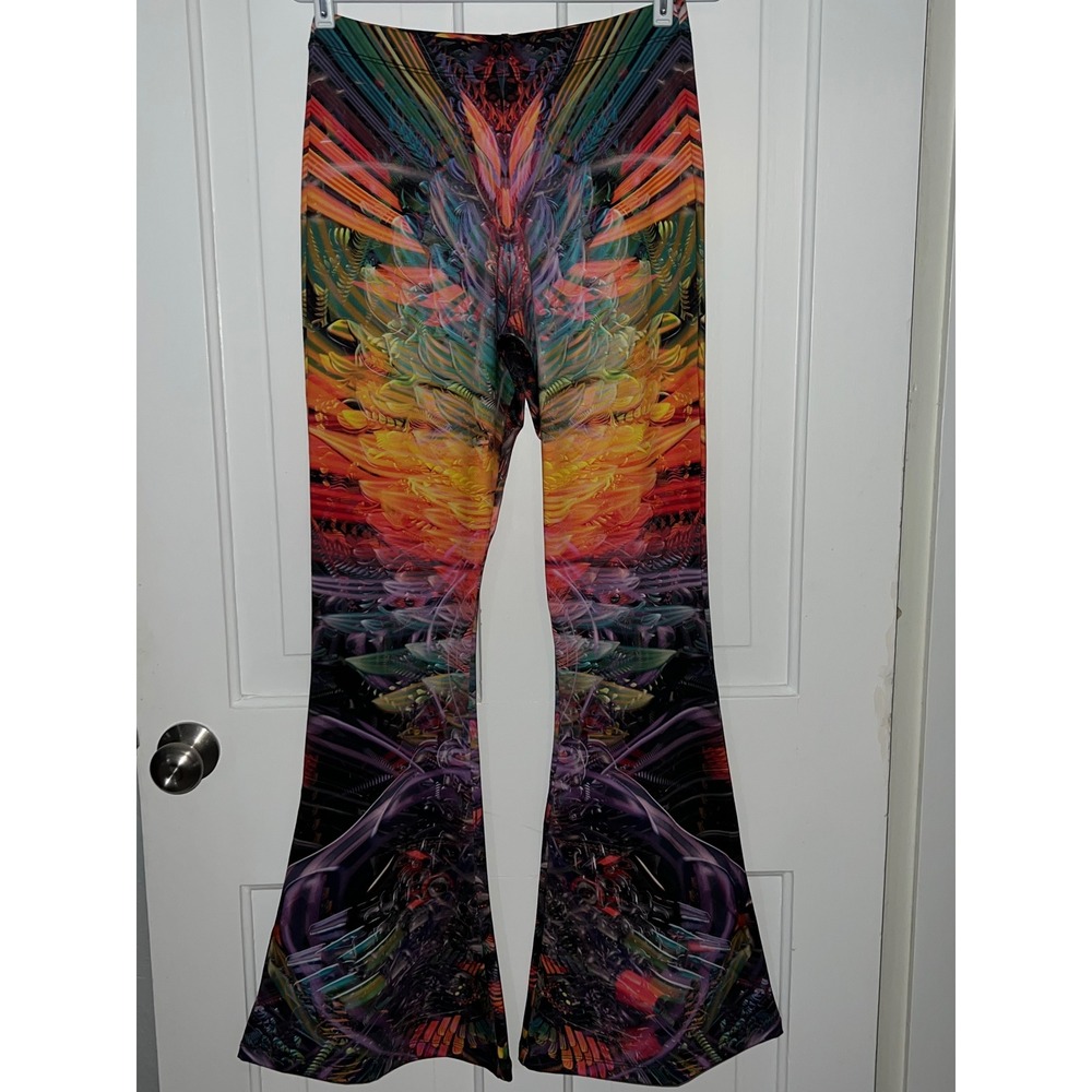 NWOT Vision Lab Conscious Lifestyle Apparel Flared Pants XLarge Psychedelic